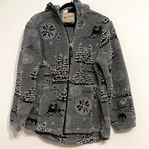 Wool rich original outerwear zip up sweater with Christmas design vintage
